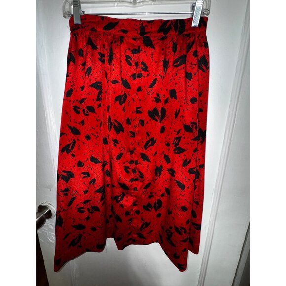 Vintage Red & Black Floral Print With Blouson Top & Elastic‎ Waist Skirt Set Med - Picture 5 of 8